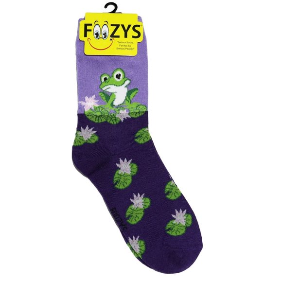Frog on Lily Frogs Tadpole Amphibian Bullfrog Toad Foozys Socks 2 Pairs Women's - Picture 3 of 3